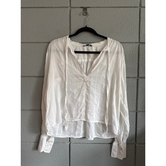 Women's J.Crew V-Neck Tie Top in Cotton-Blend Dobby size S in White Bohemian - Picture 2 of 4